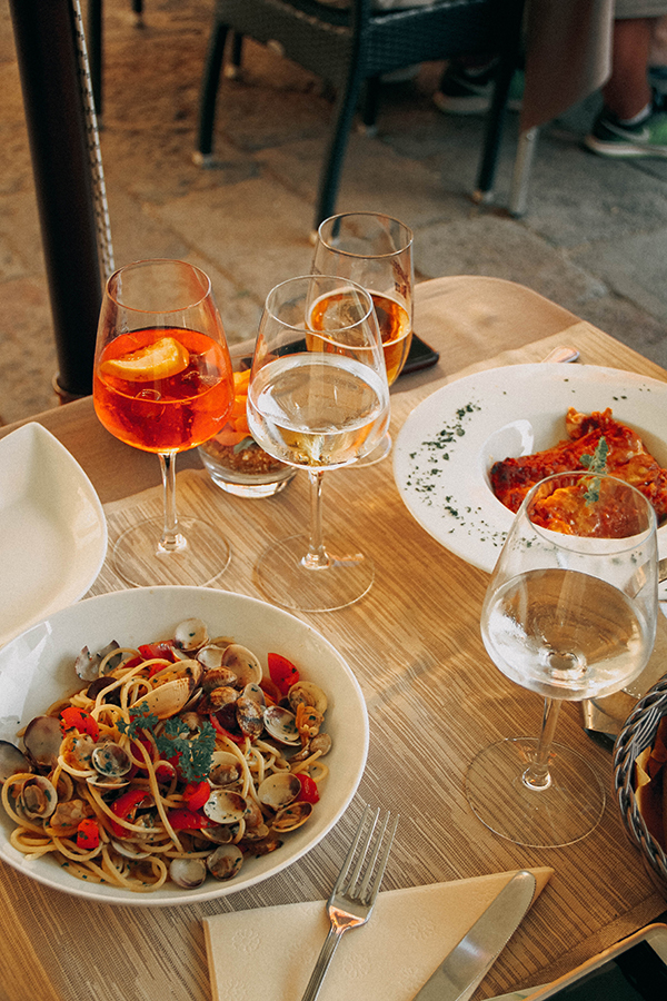 pasta and wine