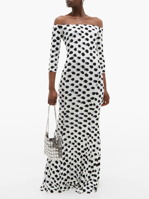 NORMA KAMALI Off-the-shoulder polka-dot print jersey maxi dress