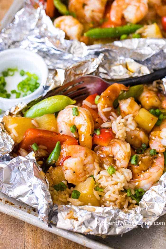 Spend with Pennies Pineapple Teriyaki Shrimp Foil Packets