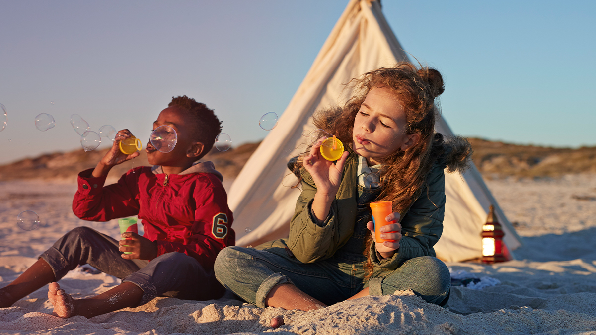 Kids blowing bubbles