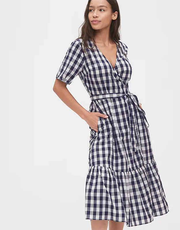 Gingham Wrap Midi Dress