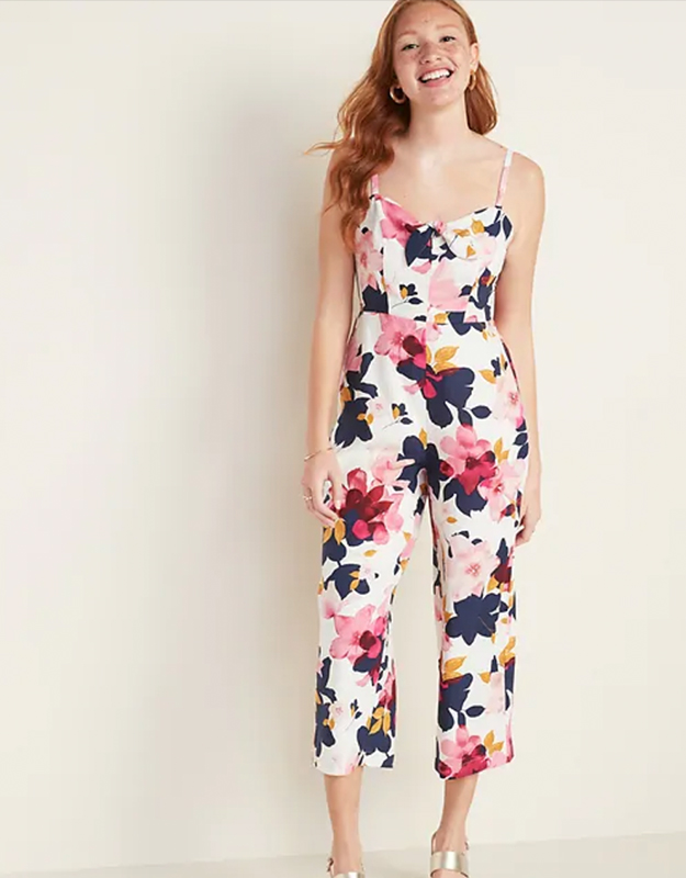 Tie-Front Linen-Blend Cami Jumpsuit for Women