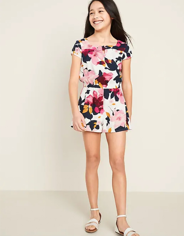 Printed Linen-Blend Romper