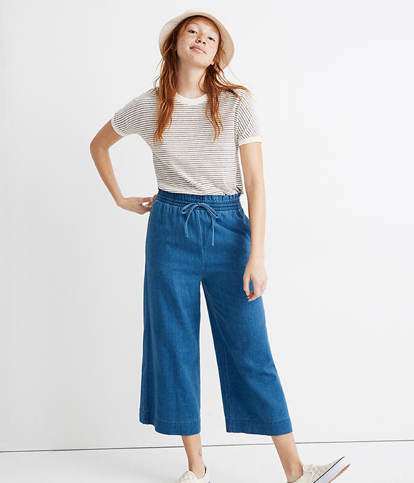 Indigo Smocked Huston Pull-On Crop Pants