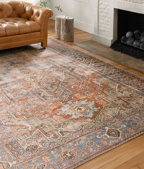 Alexander Home Tremezzina Printed Medallion Distressed Blue/Rust Bohemian Rug