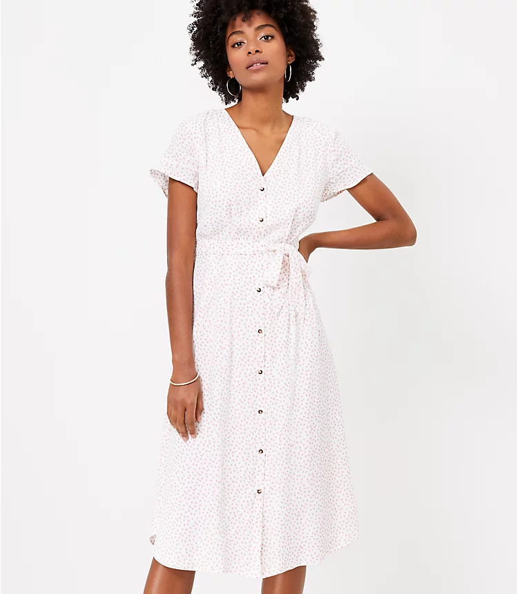 Flecked Flutter Sleeve Midi Shirtdress