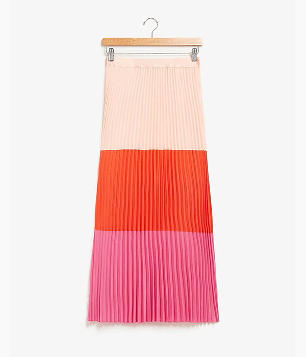 Express High Waisted Pleated Color Block Midi Skirt