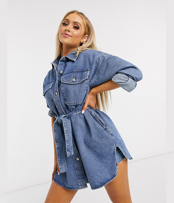 ASOS DESIGN Denim Oversized Belted Shirt
