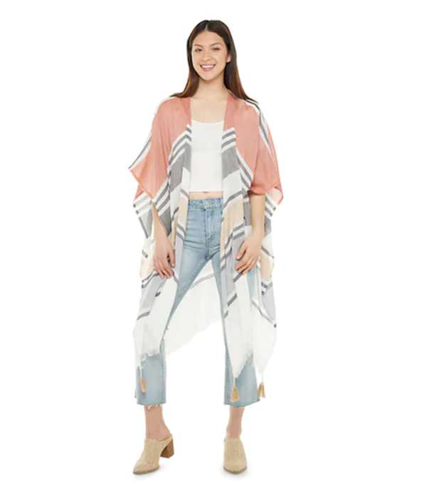 Women's Beach Stripe Ruana with Double Tassels