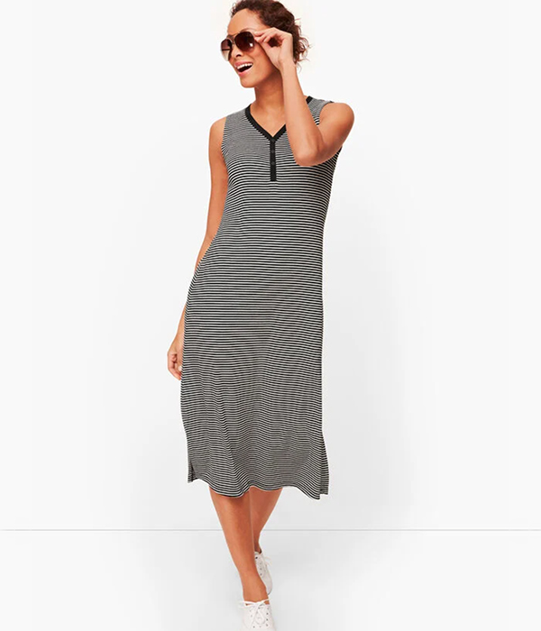 Talbots Stripe Sleeveless Henley Dress