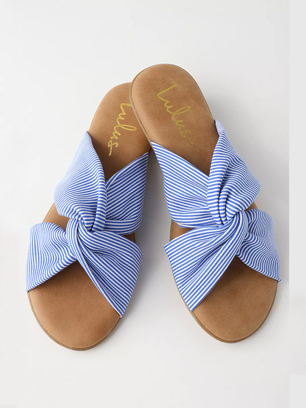 Santana Blue Striped Slide Sandals