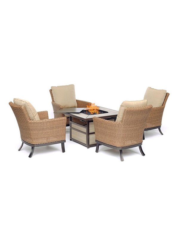 Hanover 5 Piece Square Kd Fire Pit with Tile
