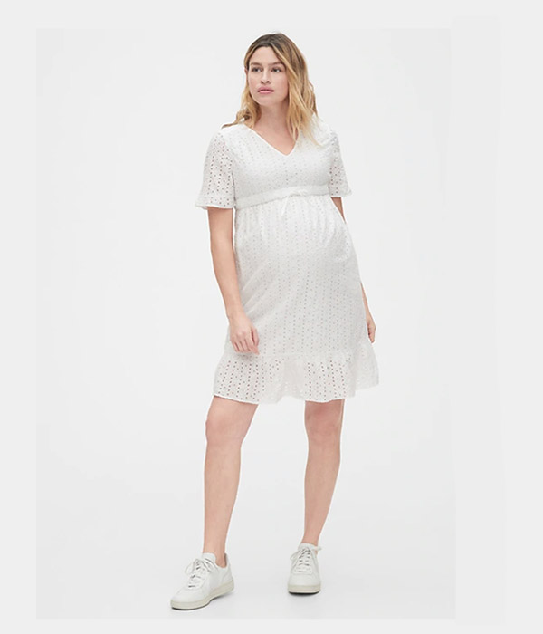 Maternity Eyelet V-Neck Dress