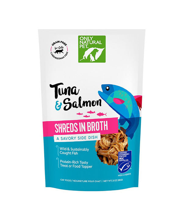 Only Natural Pet Shreds in Broth Savory Food Topper for Cats – Tuna & Salmon