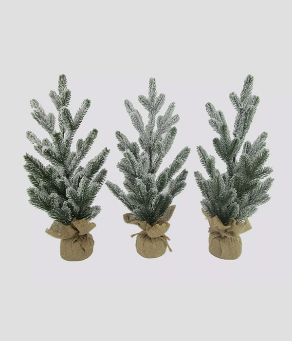 3pk Burlap Base Trees Snowy