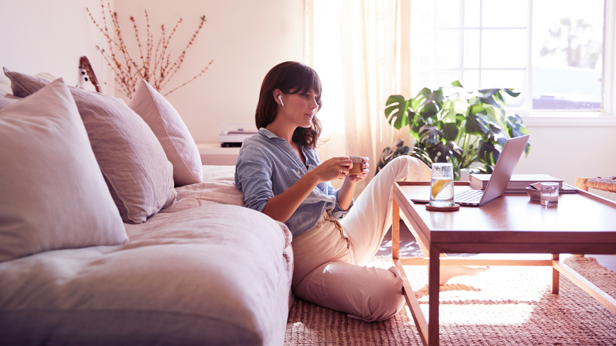 Woman wearing wireless earbuds