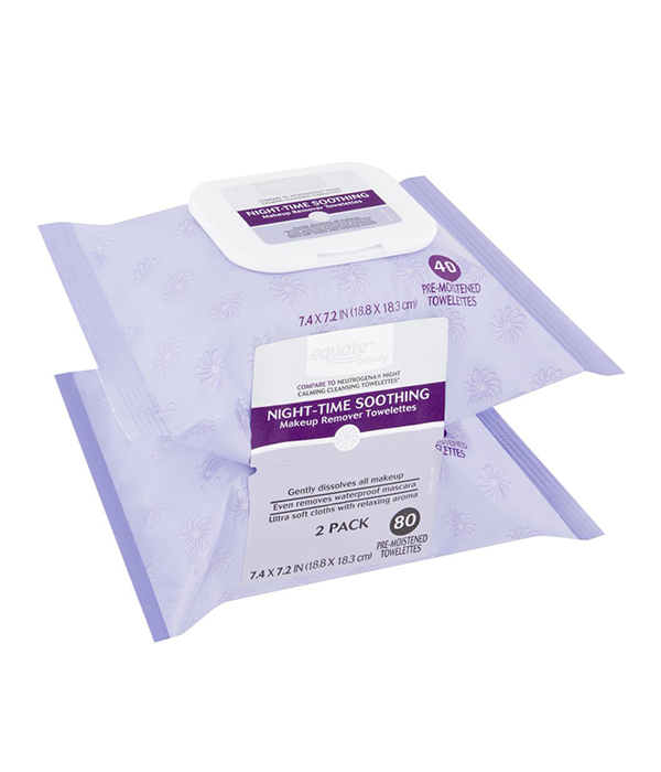 80 Count, 2 Pack Equate Beauty Night-Time Soothing Makeup Remover Wipes