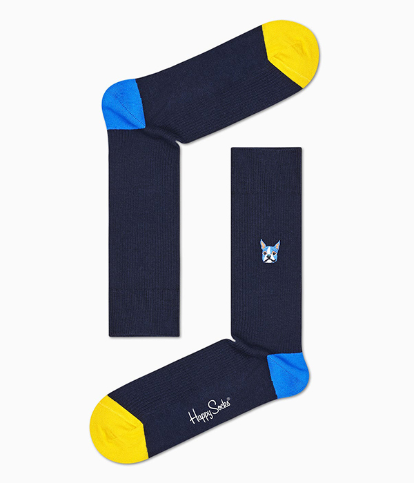 Ribbed Embroidery Dog Sock