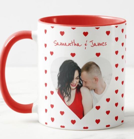 Personalized Heart Photo and Names Mug