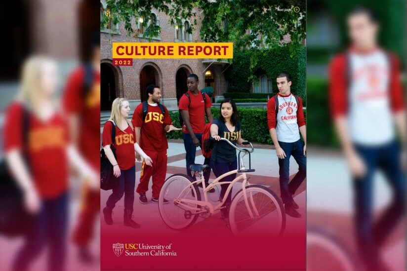 Cover of USC 2022 Culture Report with students walking on campus