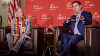 Two men talking