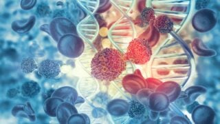 Illustration: Cancer cells on DNA stand