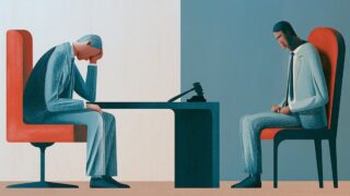 Illustration: Distraught person visiting lawyer